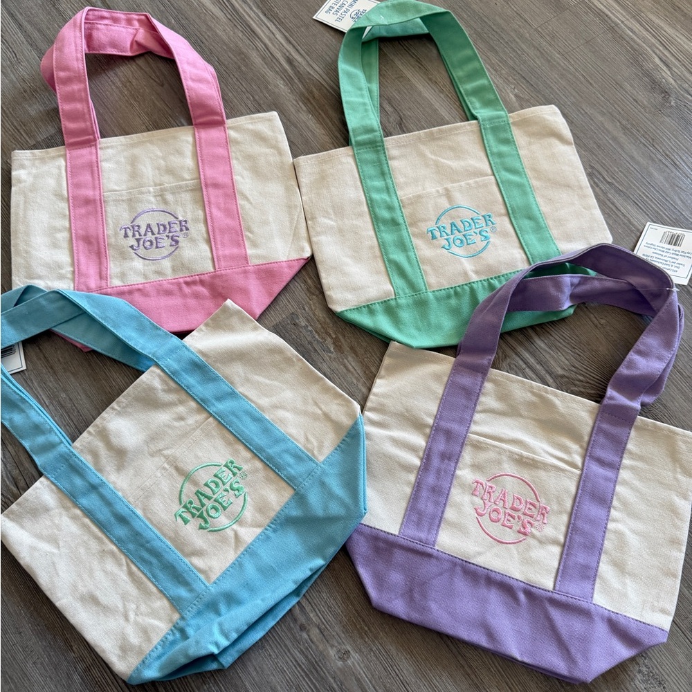 Trader Joe's Canvas Mini Tote Bag - Pink, Green, Blue, Purple